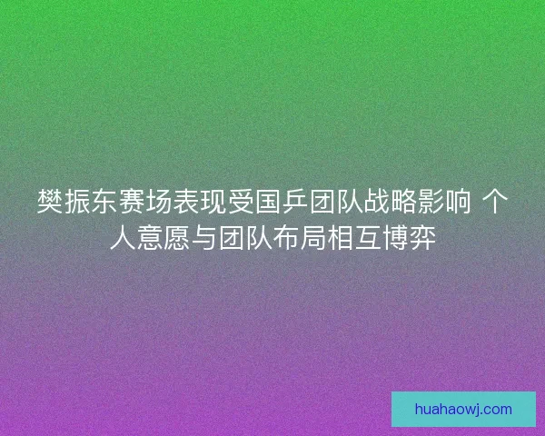 樊振东赛场表现受国乒团队战略影响 个人意愿与团队布局相互博弈